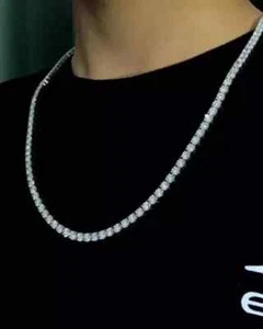 20CT Round 3MM Lab Created Diam Women Tennis Necklace 14K White Gold Plated 18" - Picture 1 of 5