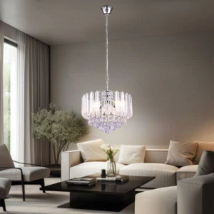 Appesa Soffitto Luce Cromo Cristallo Trasparente Lampadario Sala Corridoio Fine - Foto 1 di 5