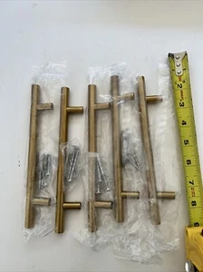 5er Pack gebürstetes Gold 5” Mitte 7 1/2” Gesamt T Griffe - Bild 1 von 3