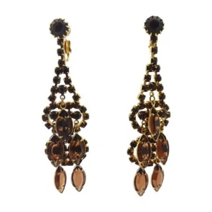 Vintage Austrian Crystal Women’s Earrings Marquise Crystal 1930-40s Amber - Picture 1 of 13