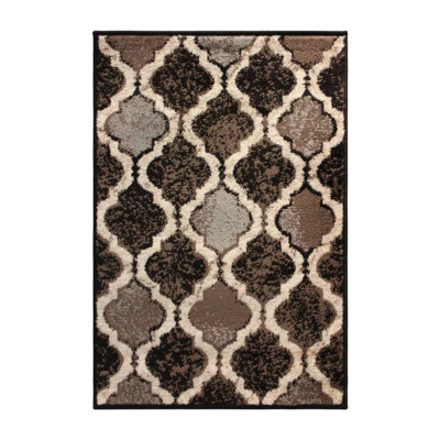 2' X 3' Brown Black And Ivory Quatrefoil Distressed Area Rug - Image 1 of 4