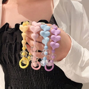 Mobile Phone Lanyard Short Wrist Strap Heart Handmade Beaded Bracelet Pendant - Picture 1 of 20