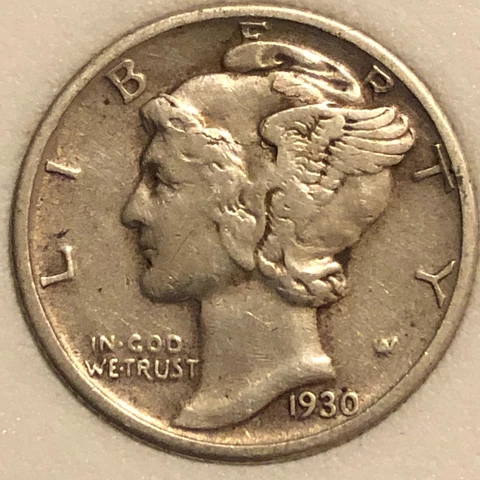 1930-P  Silver  Mercury Head Dime  Extra Fine Condition Cover