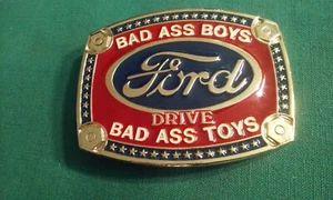 Vintage Ford Auto Bad Ass Boys Drive Bad Ass Toys Trucks Belt Buckle 1970's Rare - Picture 1 of 4