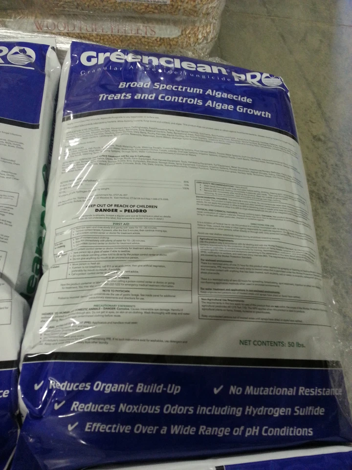 GREENCLEAN PRO ALGUICIDA 50 LB NO DAÑARÁ A LOS PECES ES IDEAL PARA LIMPIAR PATIOS  Foto 1 de 1