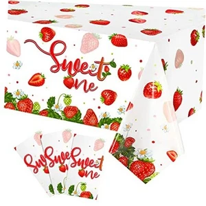 3 Pcs Strawberry Party Tablecloth One Table Cover Strawberry Themed Party - Picture 1 of 7