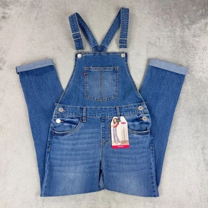 New Levis Girls 12 Girlfriend Overalls Denim Jeans Blue Stretch Dungarees Slim - Picture 1 of 9