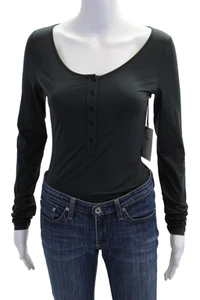 Agolde Womens Henley Neck Long Sleeve Carina Bodysuit Smoke Black Size Medium - Picture 1 of 6