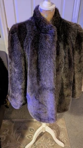 Vintage markenlos brn/gry Damen kurzer Kunstfellmantel, Satin gefüttert, Größe M/LRG - Bild 1 von 10