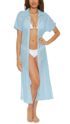 Camisa de natación Becca para mujer de encaje de algodón de gasa - azul hielo Foto 1 de 4