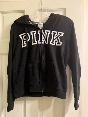 Victoria Secret PINK Zip-Up Black Hoodie Size S - Image 1 of 4