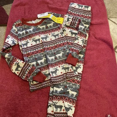 NUEVO Conjunto de pijama de 2 piezas para niños con estampado de alce tejido térmico talla 6 Foto 1 de 4