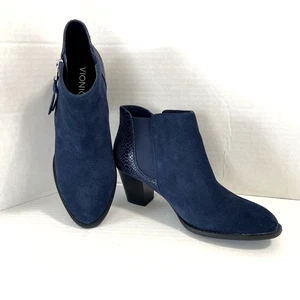 Vionic Anne Stiefeletten seitlicher Reißverschluss blau Wildleder Schlangenmuster mandelförmige Zehenpartie Damen 7,5 - Bild 1 von 15