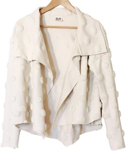 PLANET By Lauren G Vegan Leather DOTS JACKET Cropped Asymmetrical Sz (0) S Cream - Picture 1 of 6