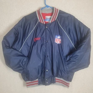 XL Spalding USA NFL Tombstone Pizza Jacket Quilted Coat Zippered Snaps Blue VTG  - Picture 1 of 9