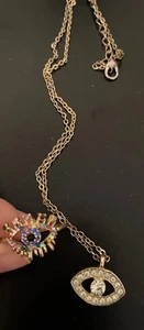 Evil Eye Ring Size 9 Necklace 18” Adjustable Rhinestones Fast Ship - Picture 1 of 3