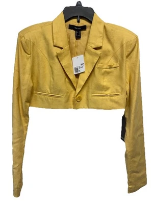 Chaqueta Blazer Recortada Forever 21 Para Mujer Lino Mezcla Rayón Colorido Amarillo Pequeña Foto 1 de 4