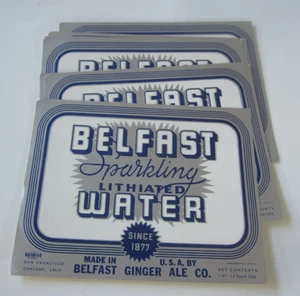 Wholesale Lot of 8 Old 1940's - BELFAST - SPARKLING WATER - LABELS  - CA. - Picture 1 of 1