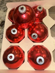 7 Vintage glänzende Brite Glas Weihnachtsschmuck rot OVP - Bild 1 von 6
