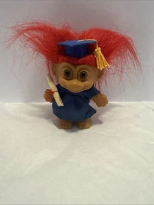 Vintage Russ Graduation Troll Doll Red Hair 3” Blue Cap & Gown EUC W/ Sticker - Picture 1 of 5