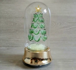 Vintage Spun Glass 10” Christmas Tree Musical Light Revolving Dome Covered Works - Picture 1 of 5