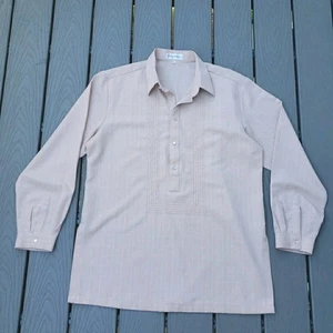 Barong Filipino EN Shirt Mens XL Long Sleeve Cream PInk Embroidered Button Up - Picture 1 of 13