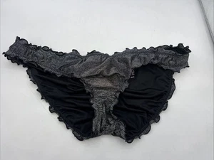 Victoria's Secret Black Metallic Ruffle Cheeky Bikini Bottom Sz L Used - Picture 1 of 5