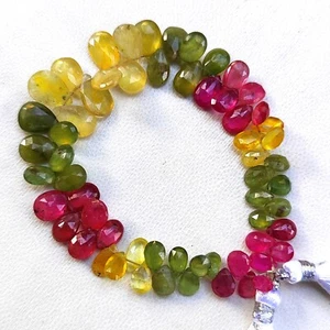 Natural Multi Sapphire Gems 7x5 to 12x8 mm Size Faceted Pear Briolette 7" Strand - Picture 1 of 7