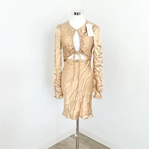 Shona Joy Felicity Mini Dress Womens Size 6 Porcini Gold Long Sleeve Cut-Out New - Picture 1 of 10