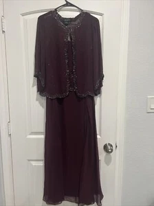 NWT J Kara Women's Beaded Jacket Dress Size 12 Petite in Wine - Picture 1 of 6