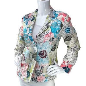 Chicos Womens Size 0 US 4 Floral Jacket Multicolor Blazer Button Detail Silk - Picture 1 of 16