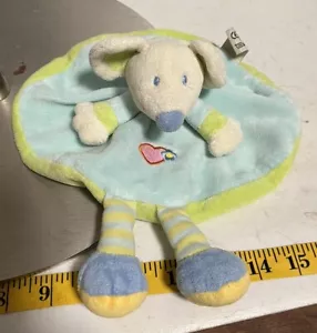 🌟Doudou Plat Rond NICOTOY Souris Bleu/Vert Coeur Rose FLEUR - Bild 1 von 7
