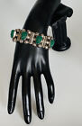 Vintage Sterling Silver Mexico Taxco Ball Bead Green Onyx Carved Link Bracelet