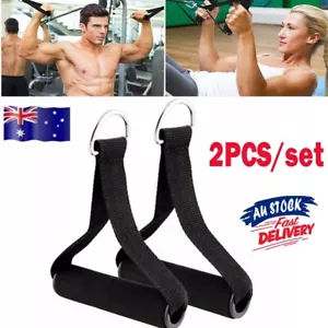 2X Heavy Duty Gym Cable Machine Attachments Resistance Band Stirrup Foam Handle - Picture 1 of 6