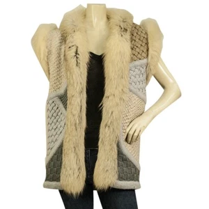 Emilio Pucci beige grigio renard pelliccia lana gilet smanicato giacca Gillet 42 - Foto 1 di 5