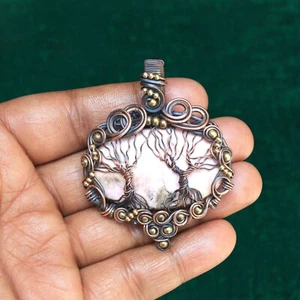 Rhodochrosite Gemstone Jewelry Copper Wire Wrap Two Tree Pendant For Gift N389 - Picture 1 of 10
