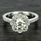 Round Cut Simulated Diamond Flower Halo Engagement Ring In 14K White Gold Plated