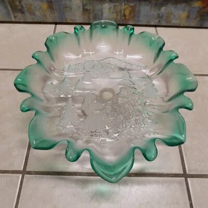 Mikasa Christmas Story Green Edge Footed Candy Dish Centerpiece Bowl 10" - Picture 1 of 13
