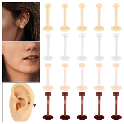 10-40PC Silicone Lip Ring Stud 16g Flat Top Labret Monroe Ring Retainer Piercing - Image 1 of 4