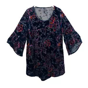 TS TAKING SHAPE Top Tunic Size S or 16 Burnout Velvet Navy Floral Whimsigoth - Picture 1 of 9