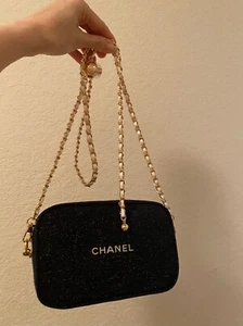 Chanel Beauty Blue Tweed Makeup Bag Holiday Gift Set 2023 Pouch with Chain Only - Picture 1 of 14