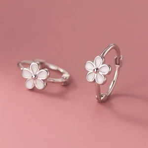 Big Gold Solid Silver Flower Medium Hoop Huggie Earrings/Daisy Kids Girls/Helix - Picture 1 of 8