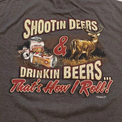 Винтажная мужская футболка BUCKWEAR DEER HUNTER двусторонняя графическая коричневая размер XL - Изображение 1 из 4