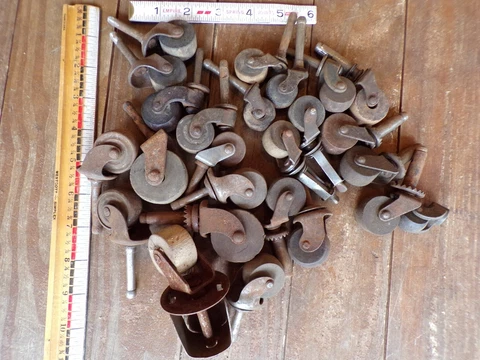 Lot of Vintage Antique Wheels Casters Furniture Table Chair Dresser Wood Cover