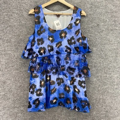 Nuevo Top Mushka by Sienna Rosa Mujer L Grande Azul Estampado Animal Volantes Sin Mangas Foto 1 de 4