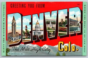 A576 Vintage Postcard Denver Colorado Greetings Card Mile High City Unposted - Picture 1 of 2