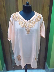 FINE 5XL 52" GEORGETTE ETHNIC HANDMADE CHIKAN EMBROIDERY TOP TUNIC KURTA KURTI - Picture 1 of 7