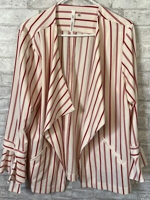 NUEVO CON ETIQUETAS NY Collection Chaqueta Abierta Blanca con Rayas Rojas Talla XL Foto 1 de 4