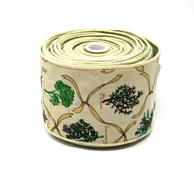 Garden Herb Fabric Double Sided Wired Ribbon  Craft 3.25" x 25 feet Sage Thyme + - Image 1 of 3