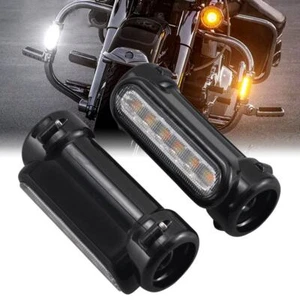 1.25'' Highway Bar Lights DRL Turn Signals White/Amber LED Lamps For Harley Dyna - Picture 1 of 16